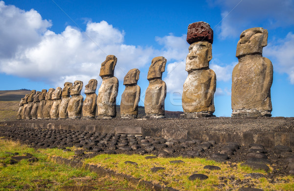 Moais statues, ahu Tongariki, easter island Stock photo © daboost