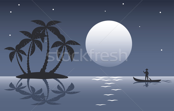向量 熱帶 棕櫚 島 男子 船 商業照片 © Dahlia
