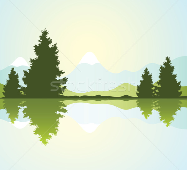 Vector siluete munţi reflecţie apă cer Imagine de stoc © Dahlia