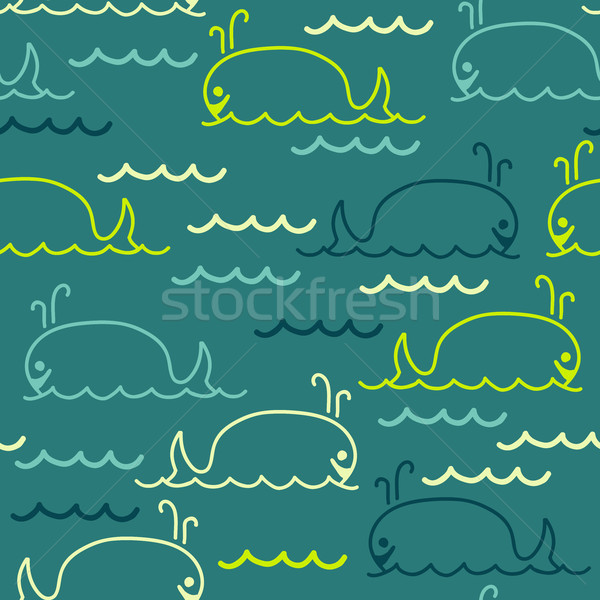 Stock photo: vector abstract sea background with seamless pattern of cartoon 