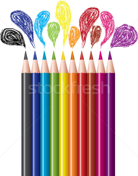 Foto stock: Conjunto · lápis · bubbles · vetor · escolas