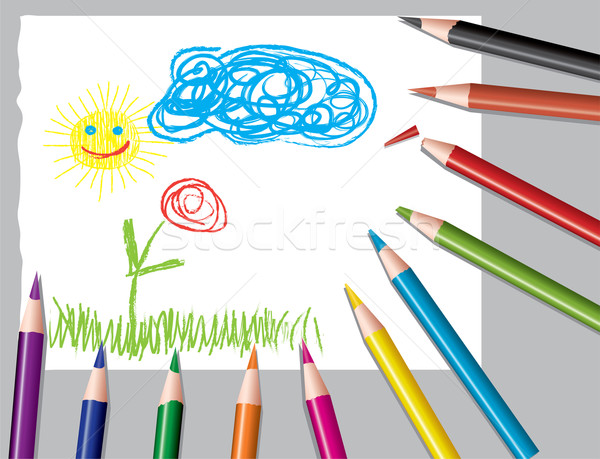 Tekening gekleurd potloden vector vel papier Stockfoto © Dahlia