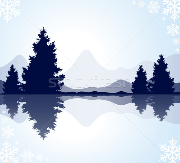 vector silhouettes of fur-trees and mountains Stock photo © Dahlia