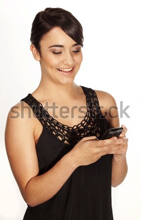 Stock fotó: Fiatal · nő · küldés · szöveg · káprázatos · szöveges · üzenet · mobil