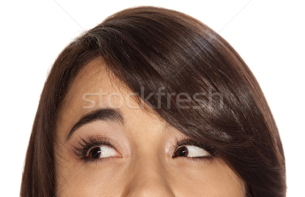 Jonge vrouw denken mooie brunette gezicht Stockfoto © danienel