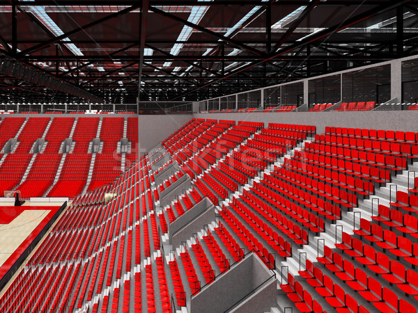 Beautiful modern arena for basketball with floodlights and red seats and VIP boxes Stock photo © danilo_vuletic