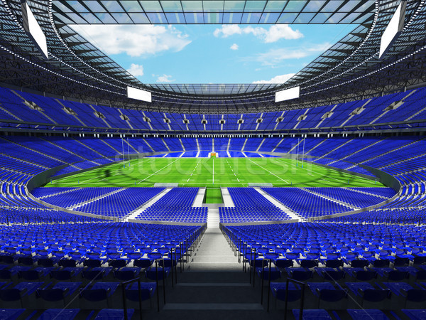 3D render of a round rugby stadium with  blue seats and VIP boxe Stock photo © danilo_vuletic