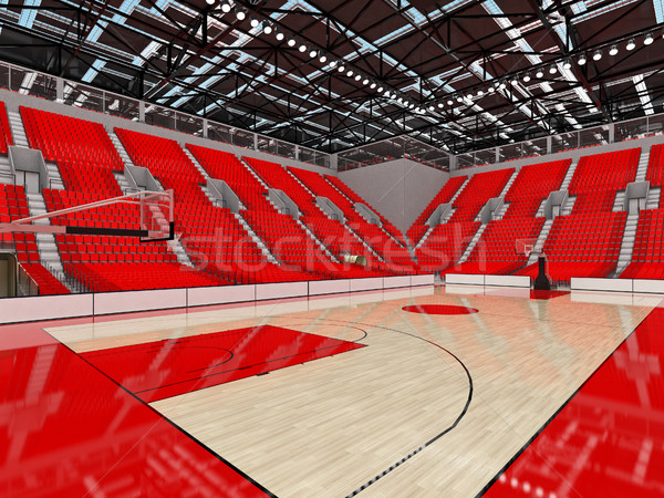 Beautiful modern arena for basketball with floodlights and red seats and VIP boxes Stock photo © danilo_vuletic