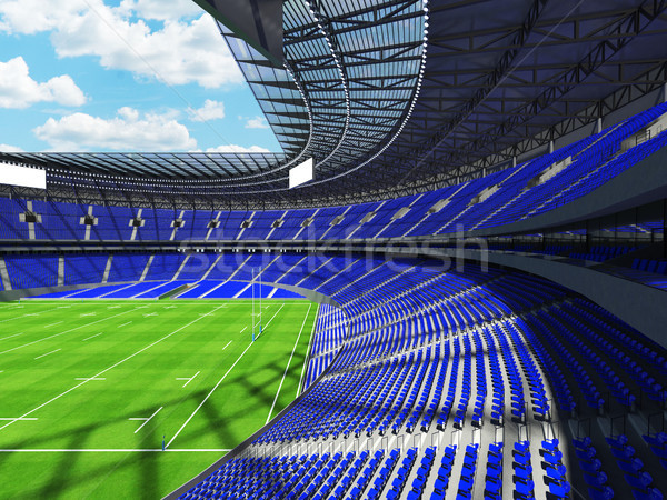 3D render of a round rugby stadium with  blue seats and VIP boxe Stock photo © danilo_vuletic