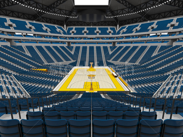 Beautiful modern sport arena for basketball with blue seats and yellow paint Stock photo © danilo_vuletic