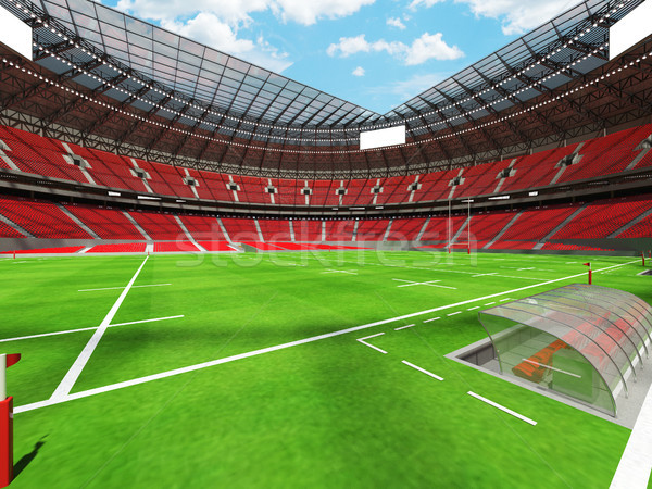 3D render of a round rugby stadium with  red seats and VIP boxes Stock photo © danilo_vuletic