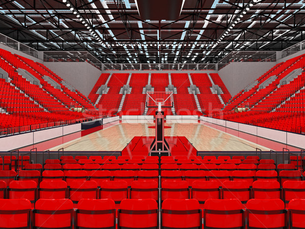 Beautiful modern arena for basketball with floodlights and red seats and VIP boxes Stock photo © danilo_vuletic