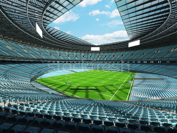 3D render of a round rugby stadium with  sky blue seats and VIP  Stock photo © danilo_vuletic