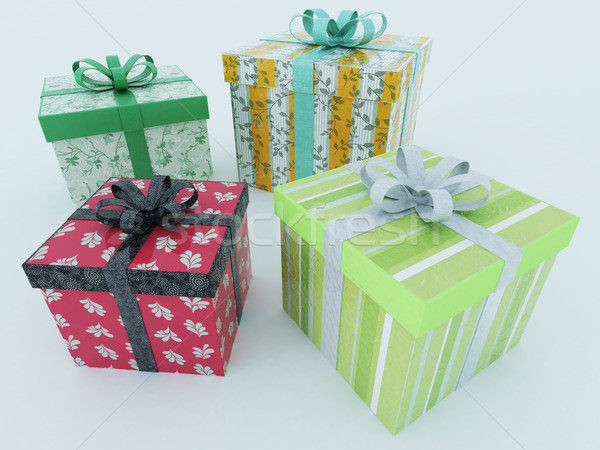 3D render of a multicolor wrapped holiday presents with ribbons Stock photo © danilo_vuletic