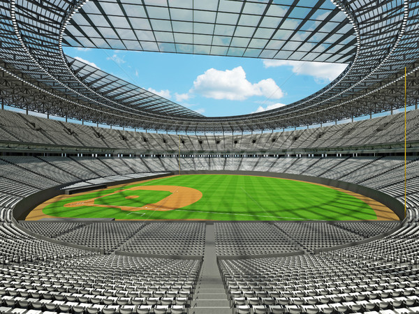 Stock photo: 3D render of baseball stadium with white seats and VIP boxes