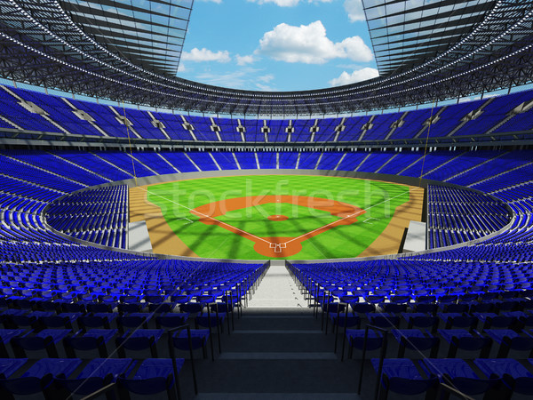 3D render of baseball stadium with blue seats and VIP boxes Stock photo © danilo_vuletic