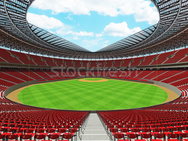 3D render of baseball stadium with red seats and VIP boxes Stock photo © danilo_vuletic