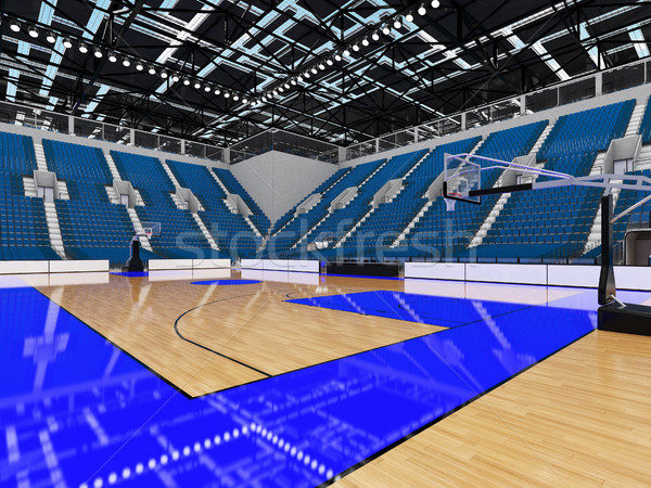 Beautiful sports arena for basketball with gray blue seats and VIP boxes Stock photo © danilo_vuletic