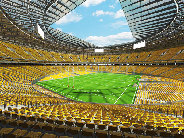 3D render of a round rugby stadium with  yellow seats and VIP bo Stock photo © danilo_vuletic