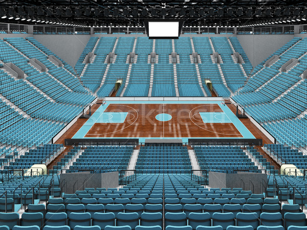 Stock photo: Beautiful modern sports arena for basketball with sky blue seats and VIP boxes for ten thousand fans