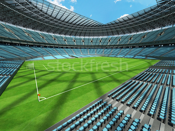 Round soccer - football stadium with sky blue seats and VIP boxes for hundred thousand people Stock photo © danilo_vuletic