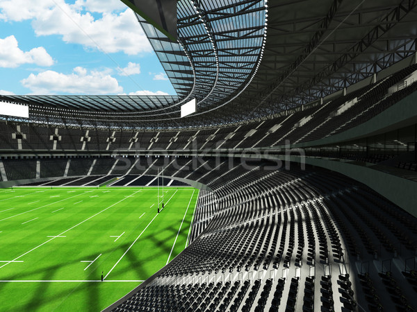 3D render of a round rugby stadium with  black seats and VIP box Stock photo © danilo_vuletic