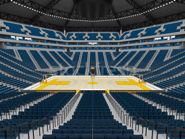 Beautiful modern sport arena for basketball with blue seats and yellow paint Stock photo © danilo_vuletic