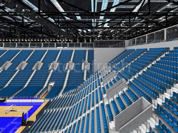 Stock photo: Beautiful sports arena for basketball with gray blue seats and VIP boxes