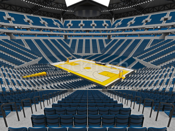 Beautiful modern sport arena for basketball with blue seats and yellow paint Stock photo © danilo_vuletic