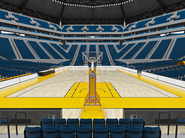 Beautiful modern sport arena for basketball with blue seats and yellow paint Stock photo © danilo_vuletic