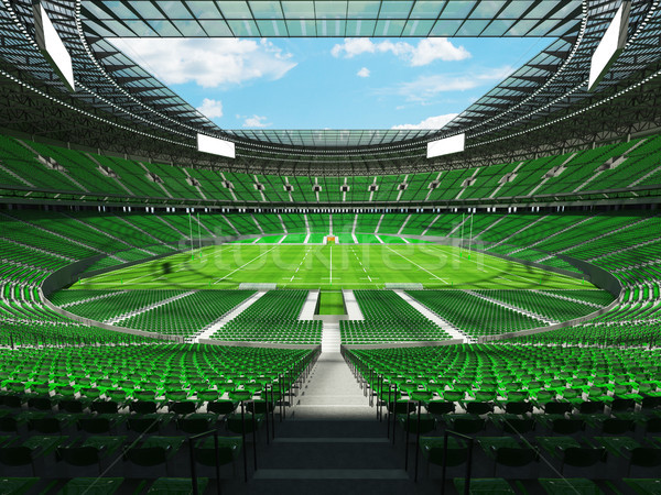 3D render of a round rugby stadium with  green seats and VIP box Stock photo © danilo_vuletic
