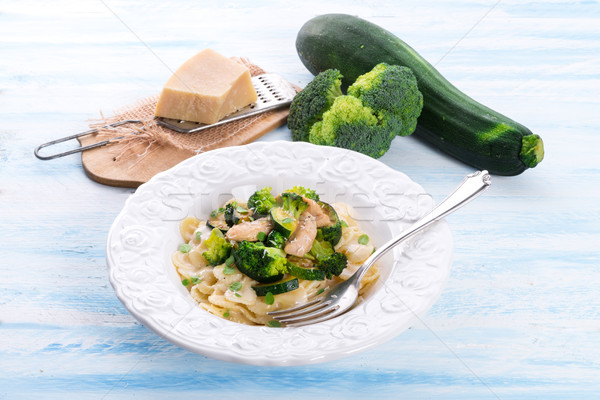 Pasta zucchine broccoli sfondo cena forcella Foto d'archivio © Dar1930