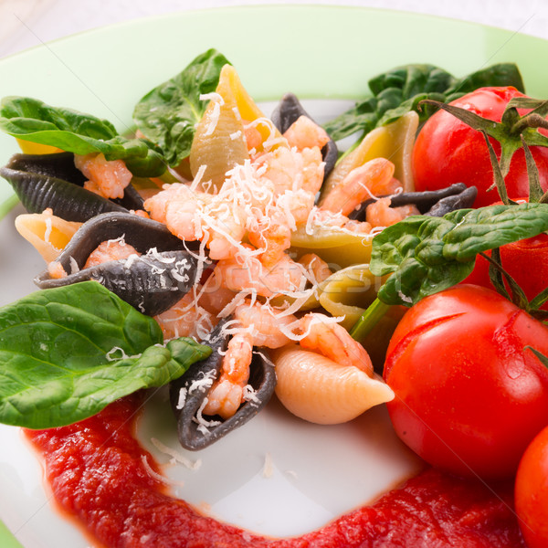 Conchiglie with North Sea shrimps and spinach Stock photo © Dar1930