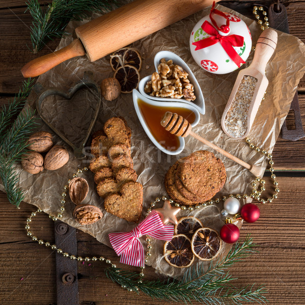 Stock photo: Christmas little places oatmeal