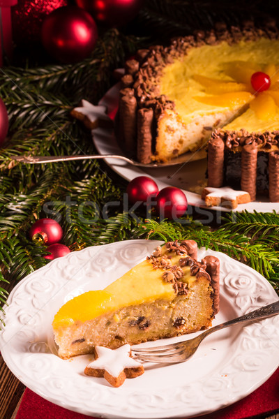 Chocolate naranja tarta de queso casa rojo fuegos artificiales Foto stock © Dar1930