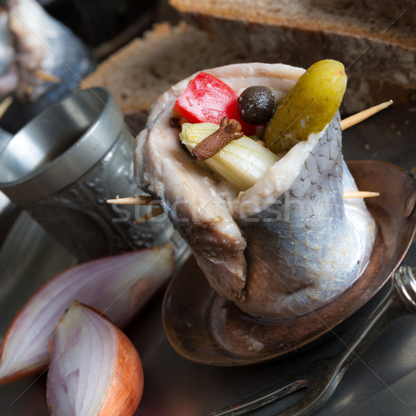 Rollmops - pickled herring fillets Stock photo © Dar1930