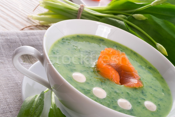 Bear allium soup with smoking salmon Stock photo © Dar1930