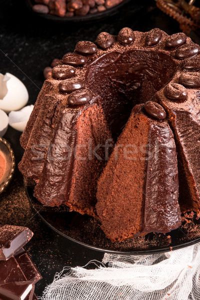 Gâteau au chocolat fête chocolat restaurant noir sombre Photo stock © Dar1930