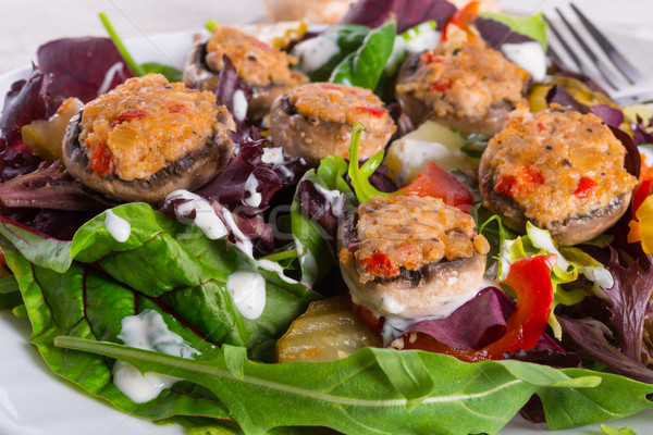 Grilled stuffed MUSHROOMS with colourful salad Stock photo © Dar1930