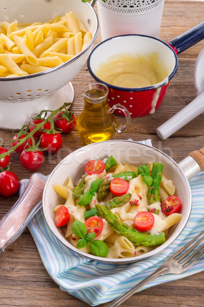 Noodles with asparagus in cream-cheese sauce Stock photo © Dar1930