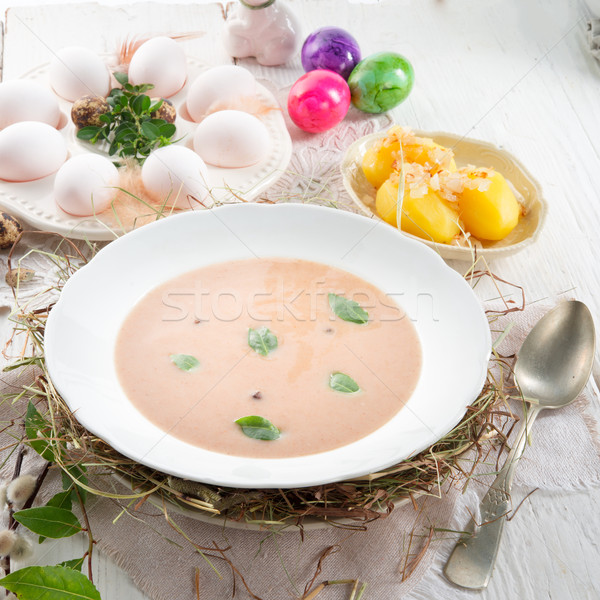 Kwaśny żyto zupa Wielkanoc żywności obiedzie Zdjęcia stock © Dar1930