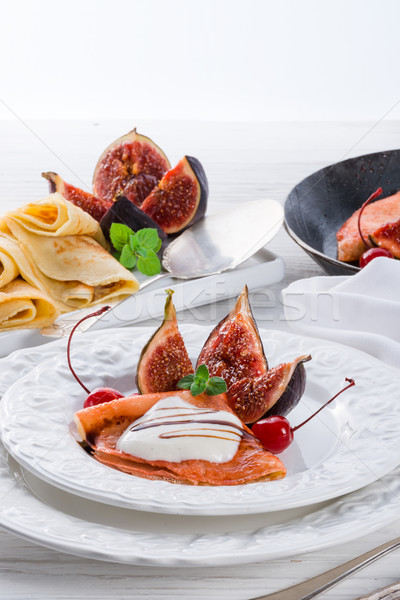 flambéed pancakes with figs and cherries Stock photo © Dar1930