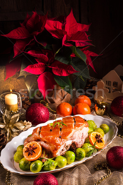 Christmas dinner with brussels sprouts in orange sauce Stock photo © Dar1930
