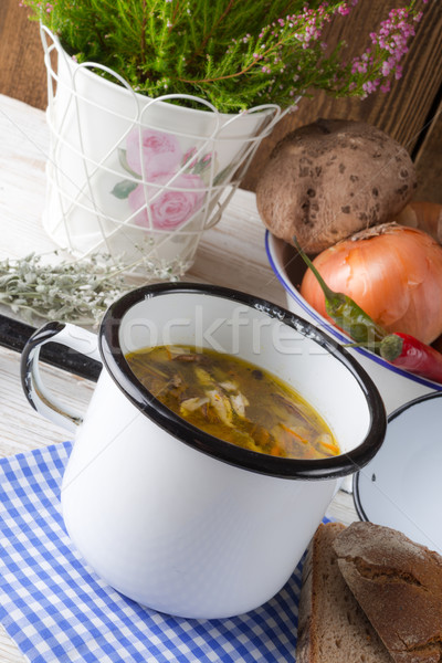 Stock photo: 	vegetarian parasol mushroom soup