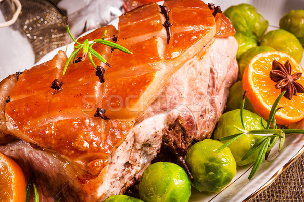 Christmas dinner with brussels sprouts in orange sauce Stock photo © Dar1930