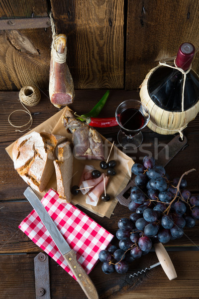Ham, wine and bread Stock photo © Dar1930