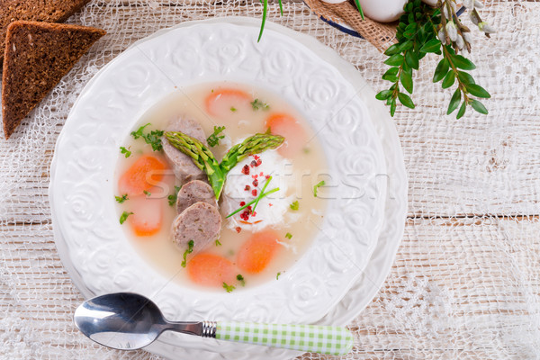 Biały Wielkanoc obiedzie jaj Easter Eggs zupa Zdjęcia stock © Dar1930