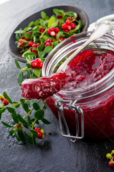 Canneberges confiture forêt feuille verre fond [[stock_photo]] © Dar1930