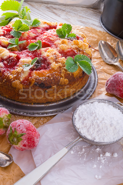 Stock fotó: Eper · torta · háttér · piros · tányér · főzés