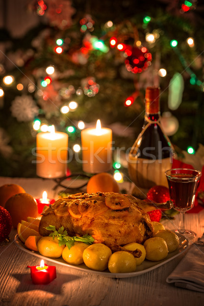 Stockfoto: Christmas · eend · voedsel · oranje · Rood · plaat